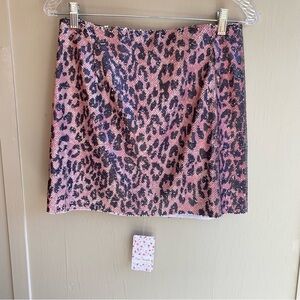 NWT Free People Skinny Pink Cheetah Print Sequined Mini Skirt Size 4